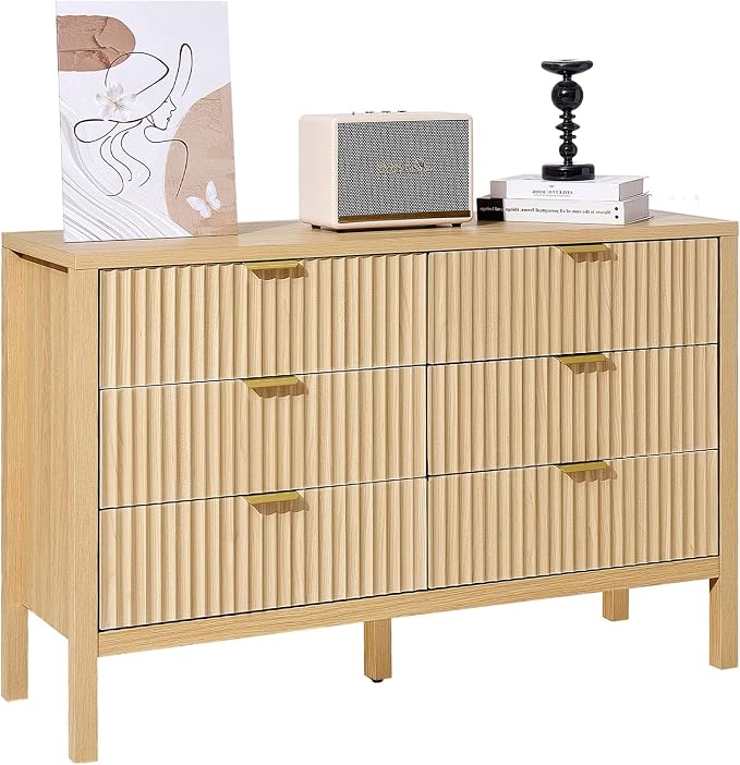 VEVOR Fluted Dresser with 6 Drawer, Modern Closet Dresser TV Stand, Boho Wood by VEVOR