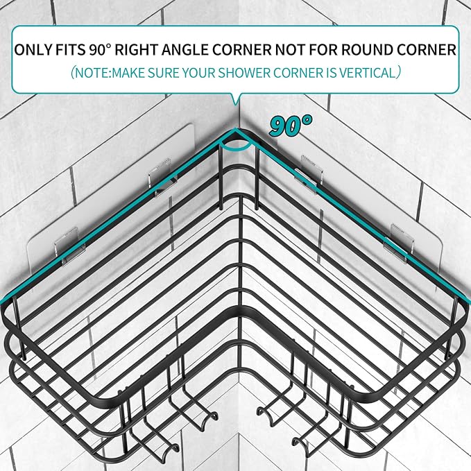 Yazoni Corner Shower Caddy, Adhesive Shower Shelves No Drilling, Rustproof - Image 5