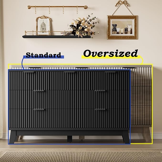 57" Long Dresser for Bedroom, 7-Drawer Fluted Chest, Wide Wood Storage Dresser - Image 3