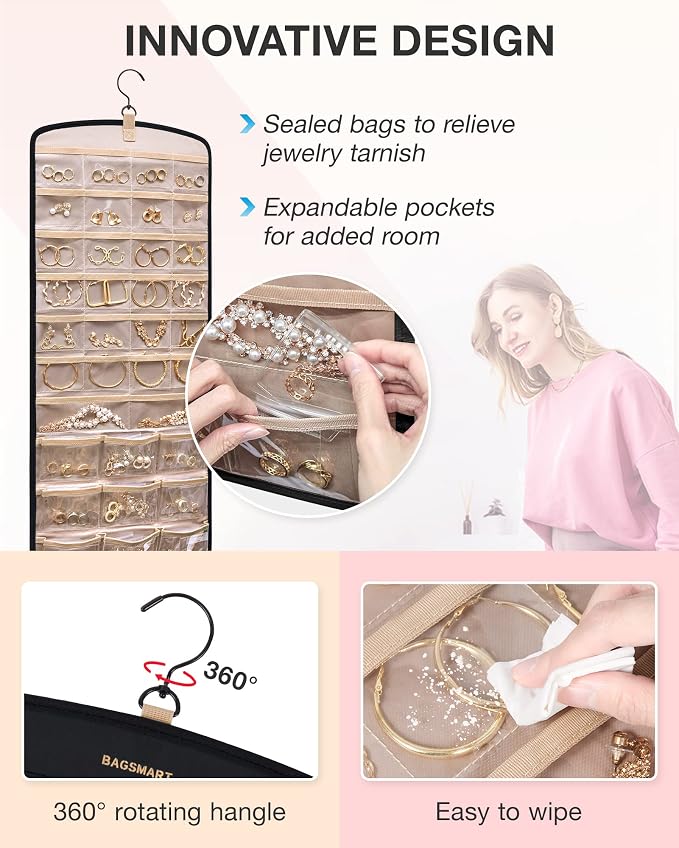 BAGSMART Hanging Jewelry Organizer, Necklace Holder Anti-tangle Earrings Rings - Image 4