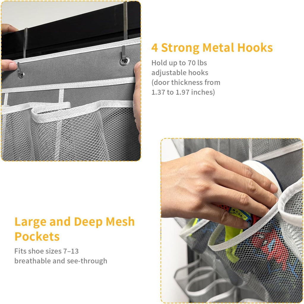 40 Large Pockets Over the Door Shoe Organizer,Space-Saving Mesh