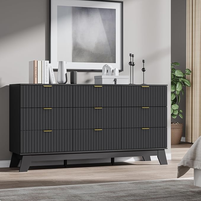 Fluted 9 Drawer Dresser, 57.1" Wide Modern Boho Chest of Drawers, Wooden - Image 7