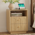 Nightstand with Charging Station, Mid Century Modern Nightstand with Arched by FORTUNETEC