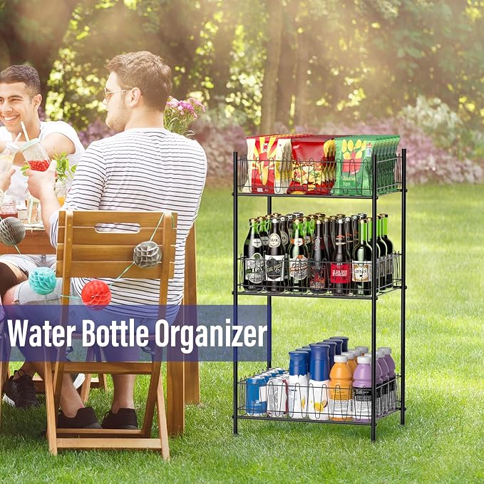 smusei 3 Tier Drink Organizer for Pantry Water Bottle Storage Rack - Image 4