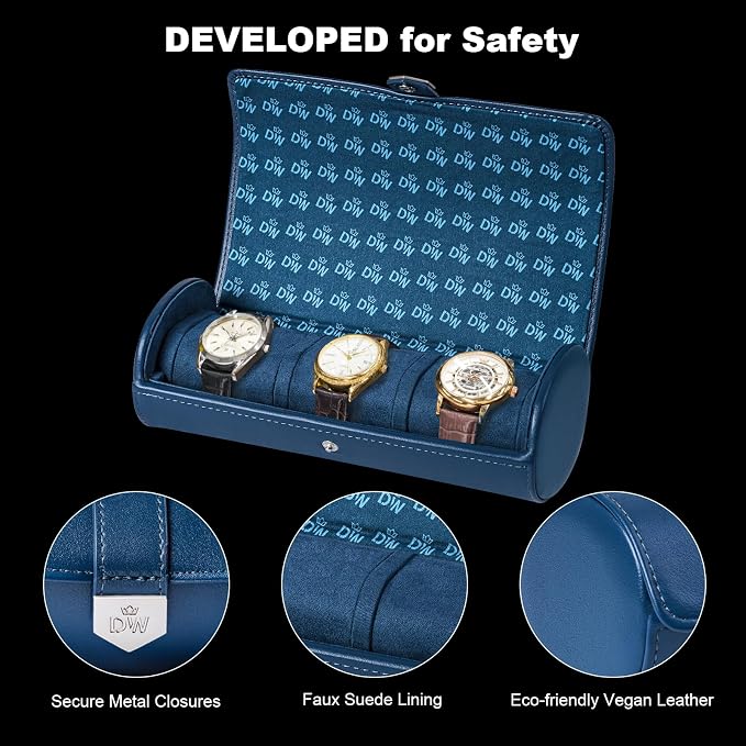 DUKWIN Watch Roll for 3 Watches, Vegan Leather Travel Watch Case Organizer - Image 4