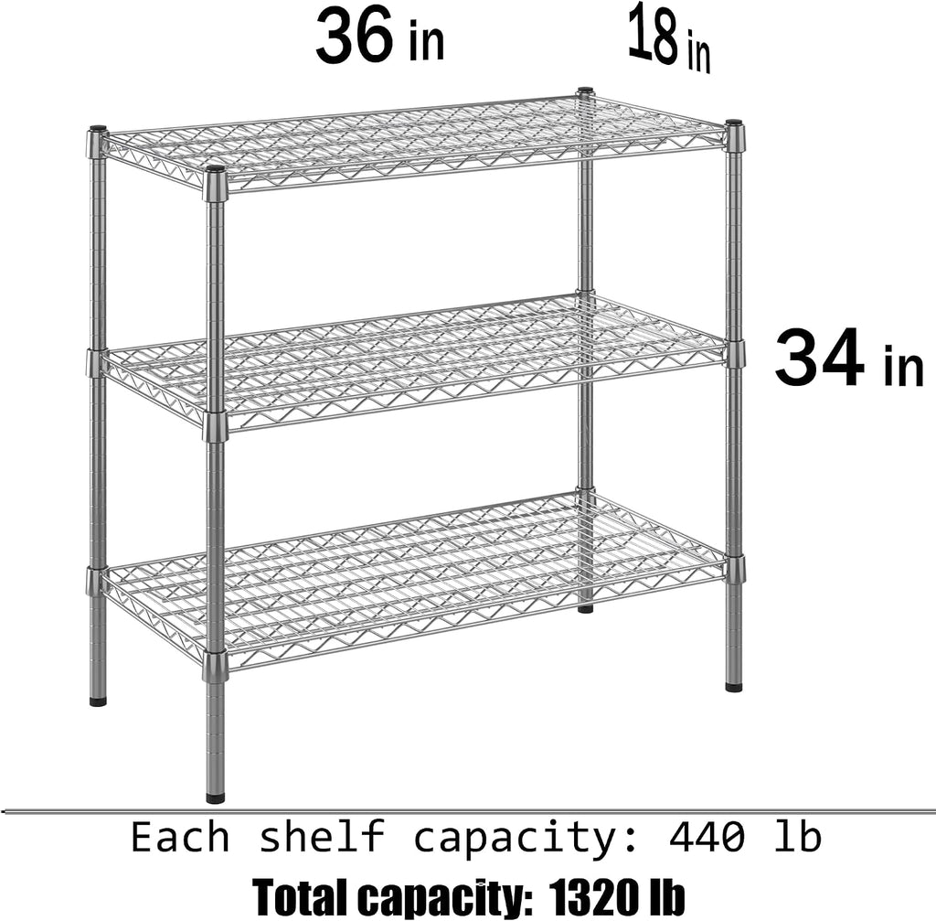 18" Deep x 36" Wide x 34" Height Wire Shelving Kit | 3-Tier | NSF