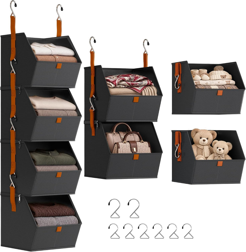 Hanging Closet Organizer, Modular 4-in-1 Hanging Shelves, Black