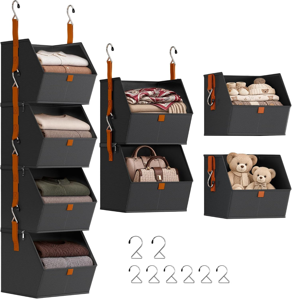 Hanging Closet Organizer, Modular 4-in-1 Hanging Shelves, Black