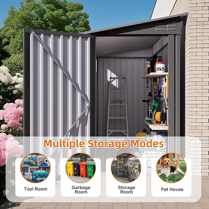 4x9 FT Lean to Shed with Windows, Metal Sheds & Outdoor Storage with 6 Vents - Image 6