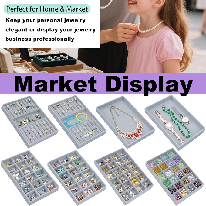 8 Pack Velvet Jewelry Trays X-Large Stackable Jewelry Drawer Organizer 8-Layer - Image 5