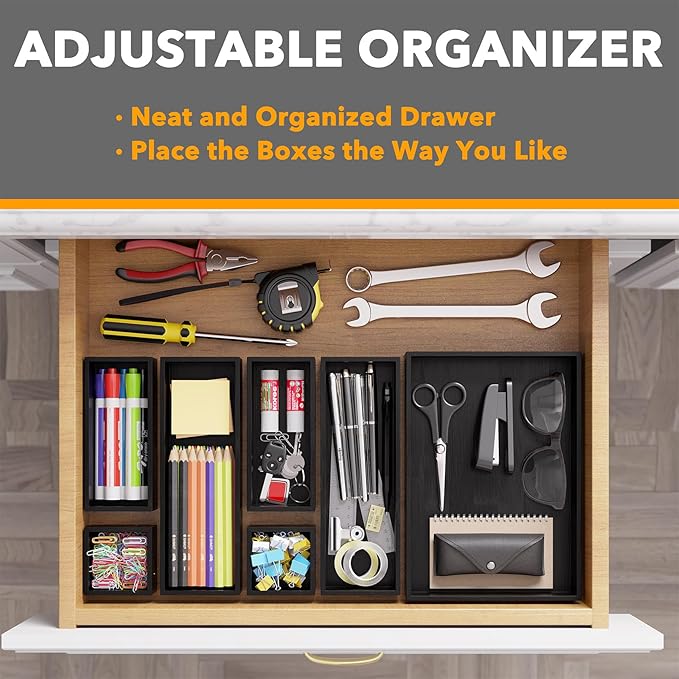 SpaceAid 7-Piece Bamboo Drawer Organizer Storage Boxes Set, Wood Tray Junk - Image 5