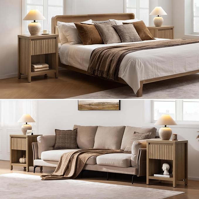 SICOTAS Fluted Night Stand Set of 2, Farmhouse Nightstands - Image 7