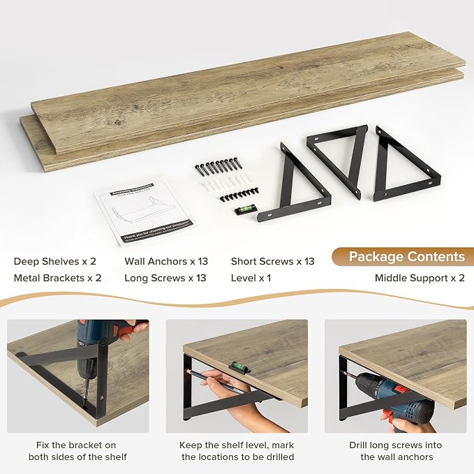 Deep Floating Shelves Wall Mounted, Living Room, Office - Image 5