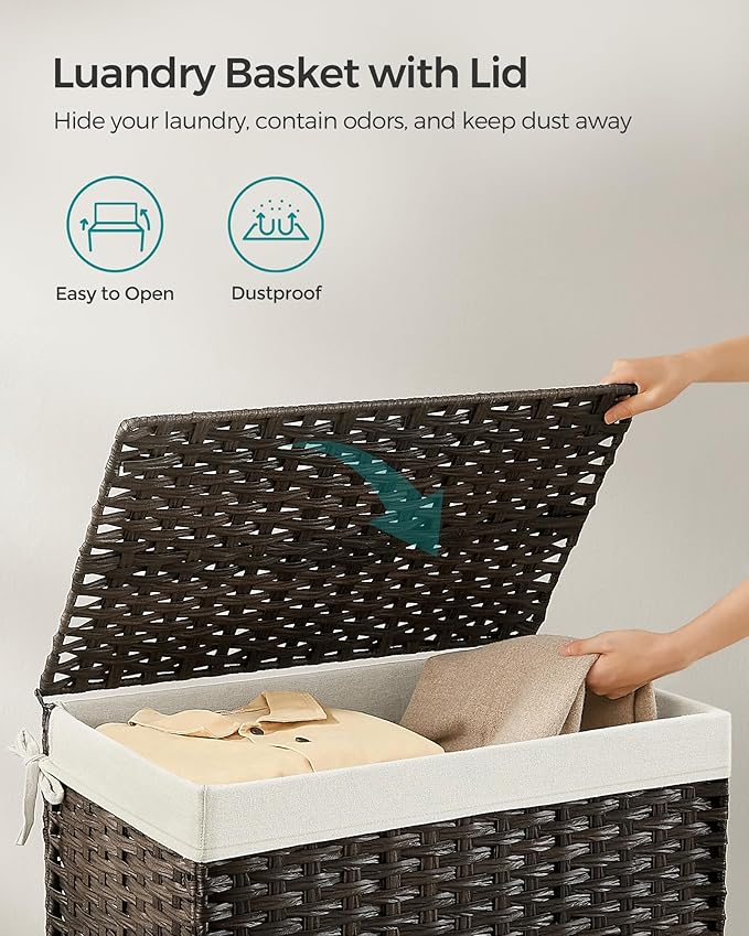 SONGMICS Storage Basket with Lid, Woven Blanket Storage Bin with Handles - Image 5