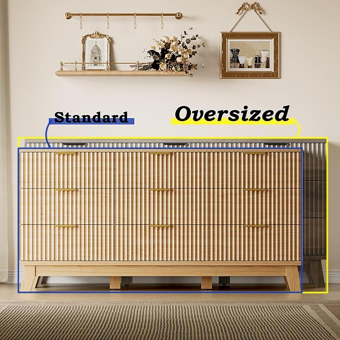 63" Long Dresser for Bedroom, 9-Drawer Fluted Dresser, Extra-Wide Wood Chest of - Image 3