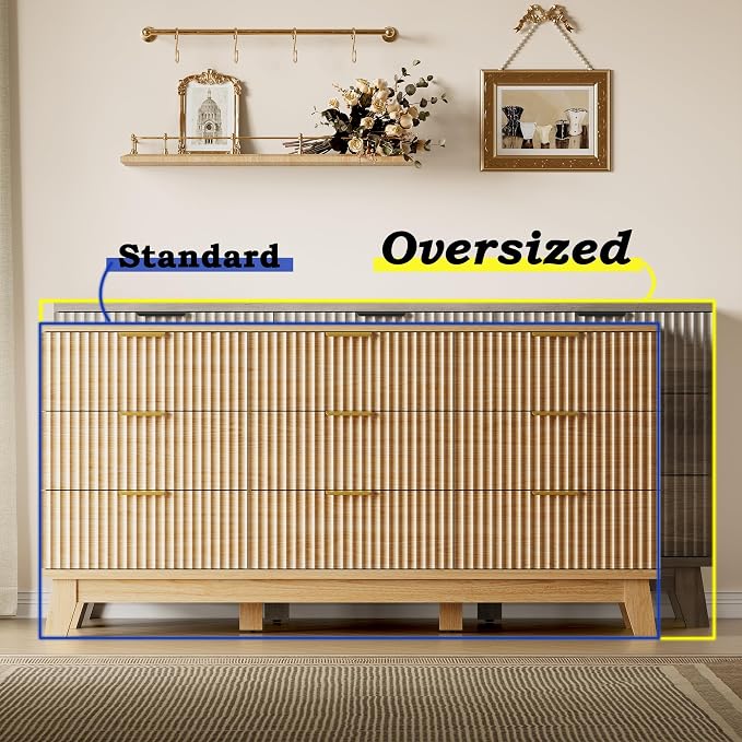 Fluted 9 Drawer Dresser, 57.1" Wide Modern Boho Chest of Drawers, Wooden - Image 3