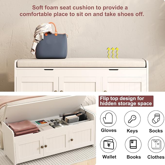 HOMEFORT 41.3" Shoe Bench with Lift Top Storage, Entryway Bench with Cushioned - Image 5