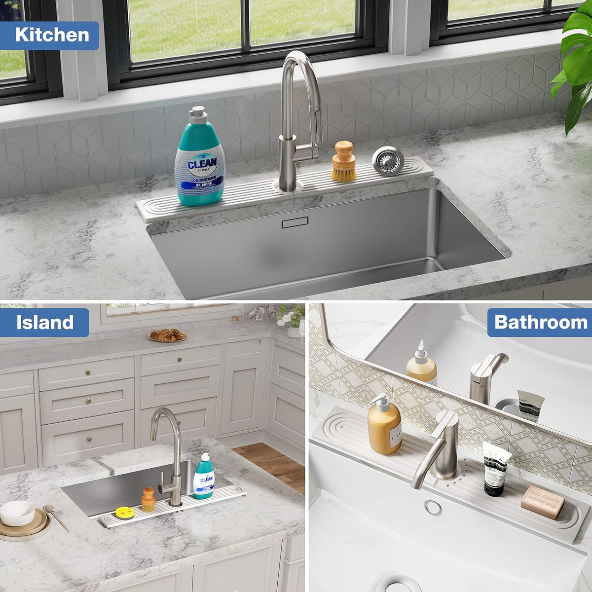 DK177 Faucet Mat for Kitchen Sink - Water Absorbing Stone Tray for