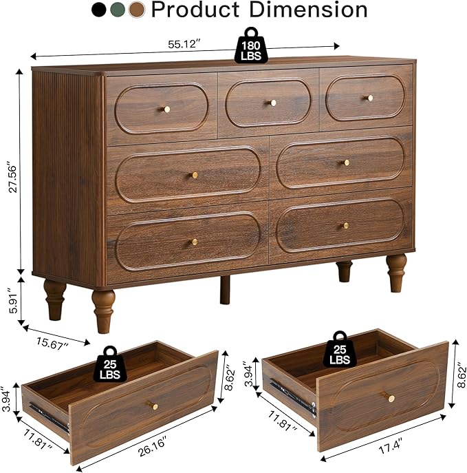 ORRD Fluted 7 Drawer Dresser for Bedroom, Modern Mid Century Chest of Drawers - Image 2