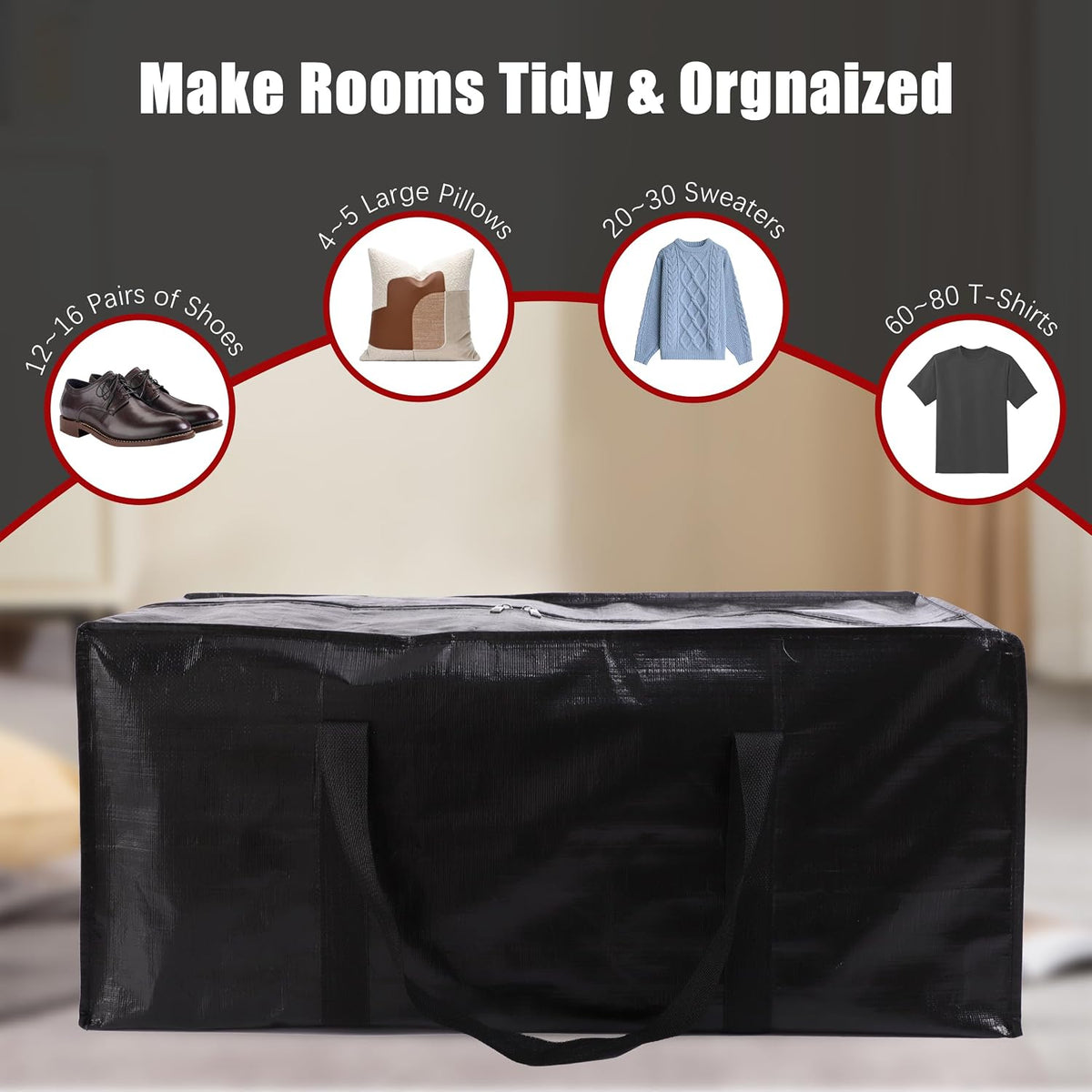 Extra Large Moving Bags with Zippers & Carrying Handles, Heavy-Duty
