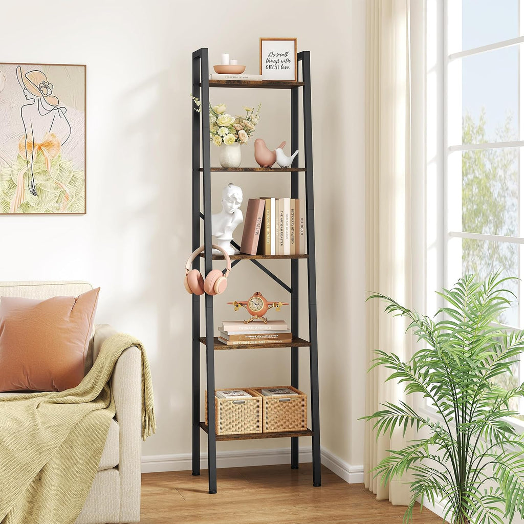 Hoctieon Industrial Ladder Bookshelf, Multifunctional Ladder Shelf