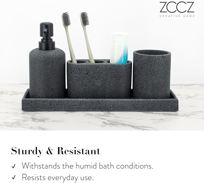 ZCCZ - Black Bathroom Accessories Set 4 Pcs - Toothbrush Holder, Soap Dispenser - Image 5