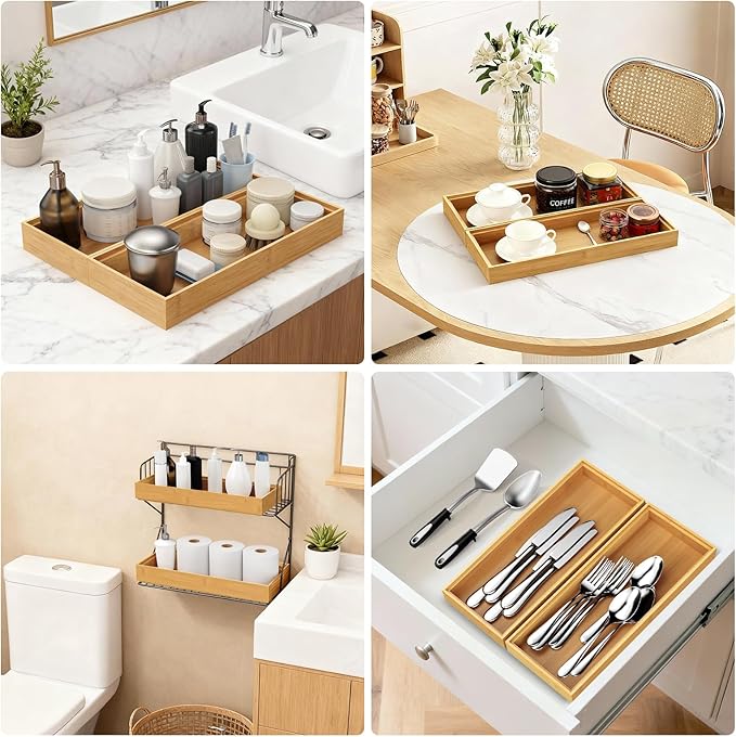 Bamboo Drawer Organizer, Stackable Utensil Trays - Image 6