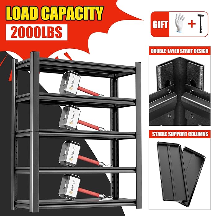 5-Tier Heavy Duty Steel Garage Shelving Unit, Adjustable Metal Utility Shelves - Image 6