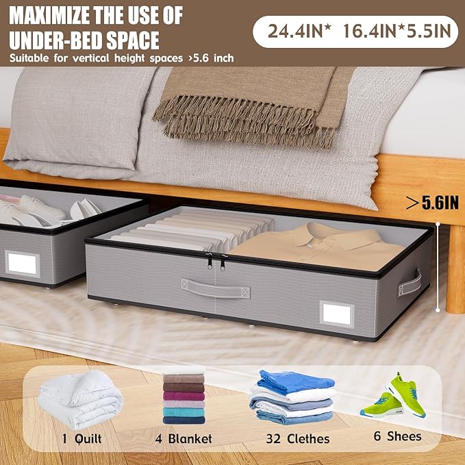 Under Bed Storage with Wheels, No Assemble Required 5.5 inches height grey - Image 2