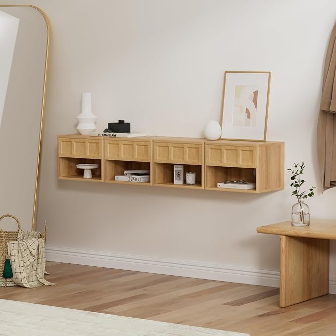 Farmhouse Floating nightstands Set of 4, Small Wall Mounted Storage Cabinet by MoomJiee