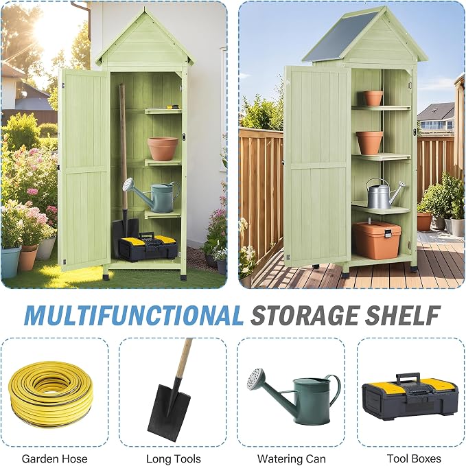 Wooden Outdoor Storage Cabinet, Tall Vertical Garden Tool Shed - Image 6