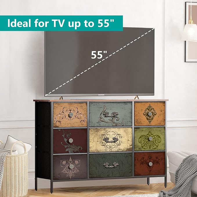 Dresser for Bedroom with 9 Deep Fabric Drawers, Wide TV Stand Storage Cabinet - Image 6