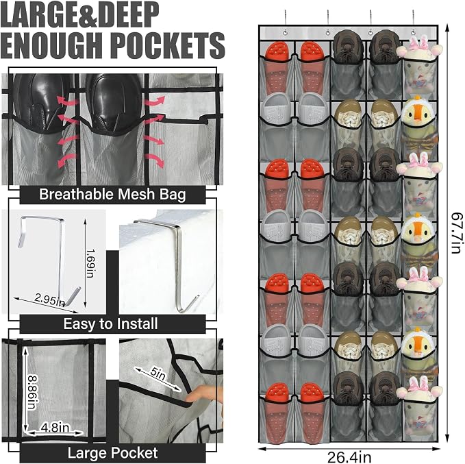 Windyun 2 Pcs 70 Large over The Door Shoe Organizer Hanging Shoe Rack - Image 3