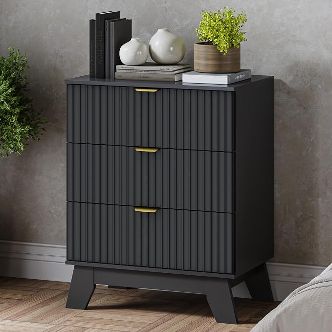 Fluted 3 Drawer Dresser, 30.3" Tall Compact Modern Boho Chest of Drawers by BORNOON