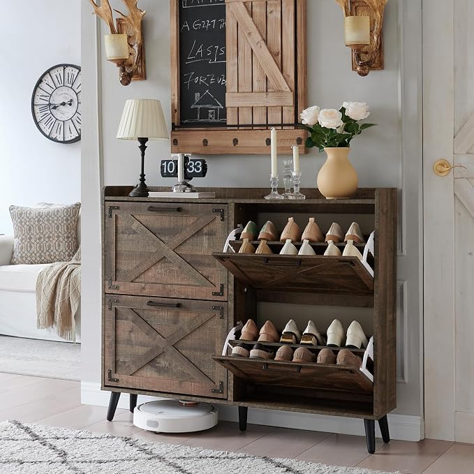Shoe Storage Cabinet, Farmhouse Shoe Organizer by Barnyatoh
