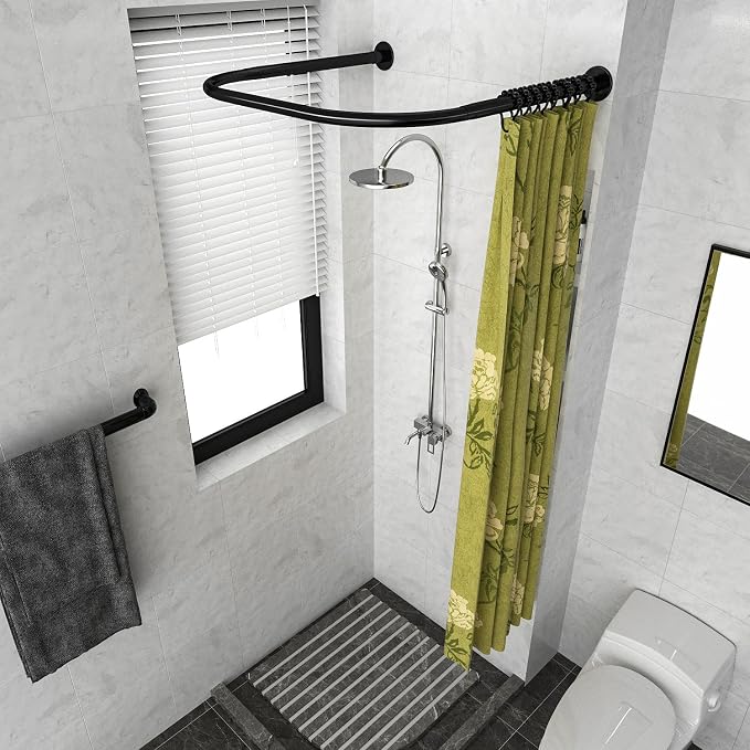 U Shower Curtain Rod Adjustable Stainless Steel U Shaped Rack Drill Free Install - Image 3
