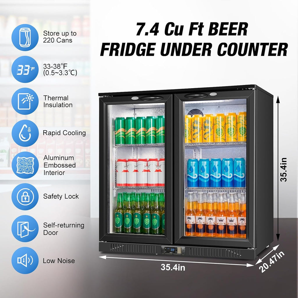 35.4" 7.4 Cu. Ft. Back Bar Cooler, 2 Glass Door Beverage Fridge