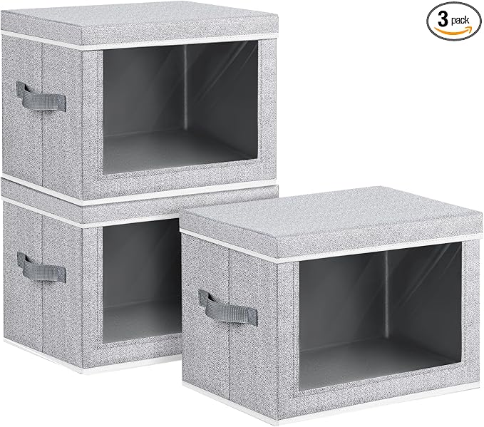 Storage Bins with Lids, 3 Pack Large Storage Cubes with Window, Closet Bins by Homsorout