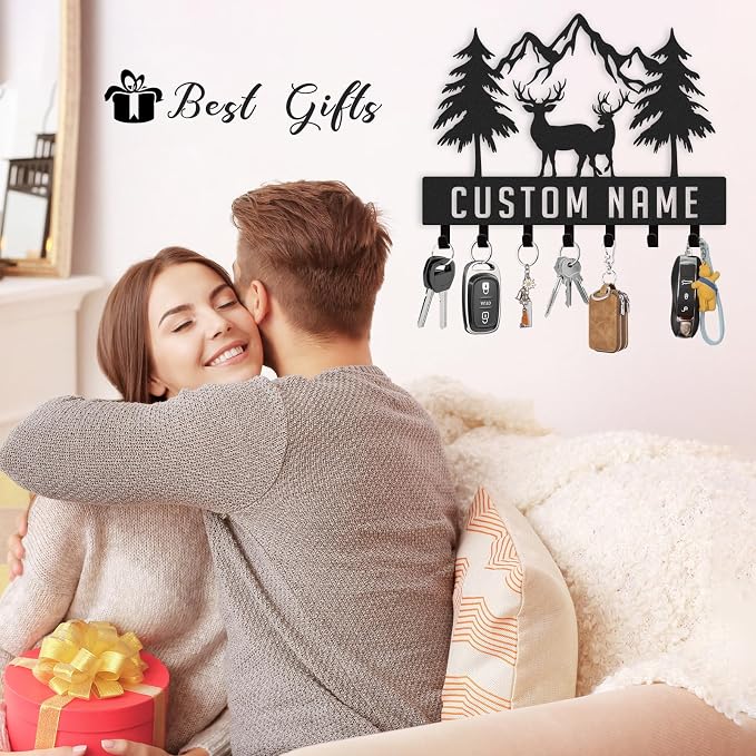 Personalized Key Holder Wall Mount, Custom Metal Deer Cabin Key Hooks - Image 5