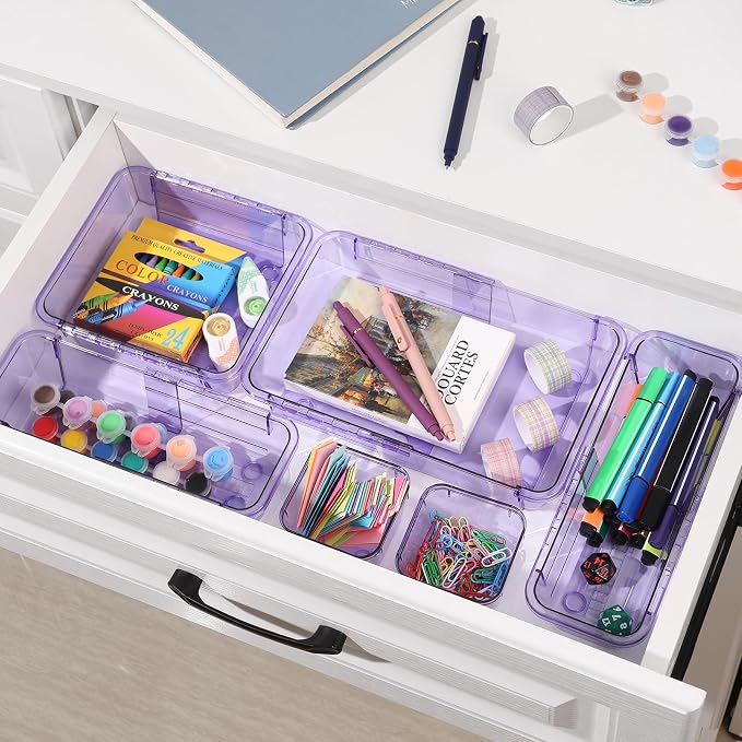 14 Pcs Adjustable Clear Drawer Organizer, Extendable Vanity Storage Bins - Image 7