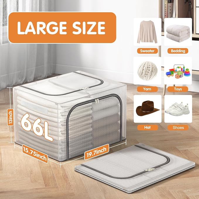 Large size 66L Fully Transparent Openings Clothes Storage Bins - Image 2