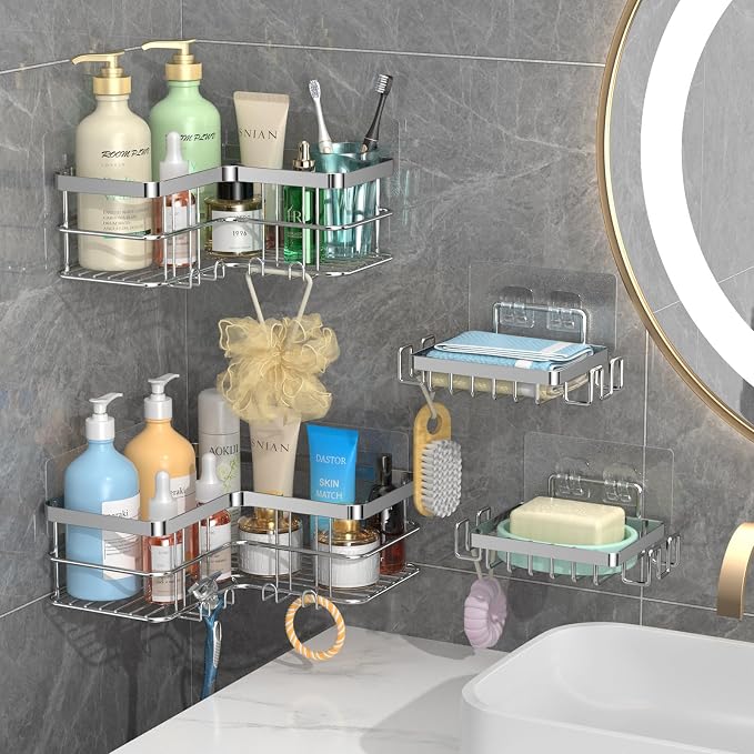 Yazoni Corner Shower Caddy, Rustproof Bathroom Shower Organizer Storage - Image 8