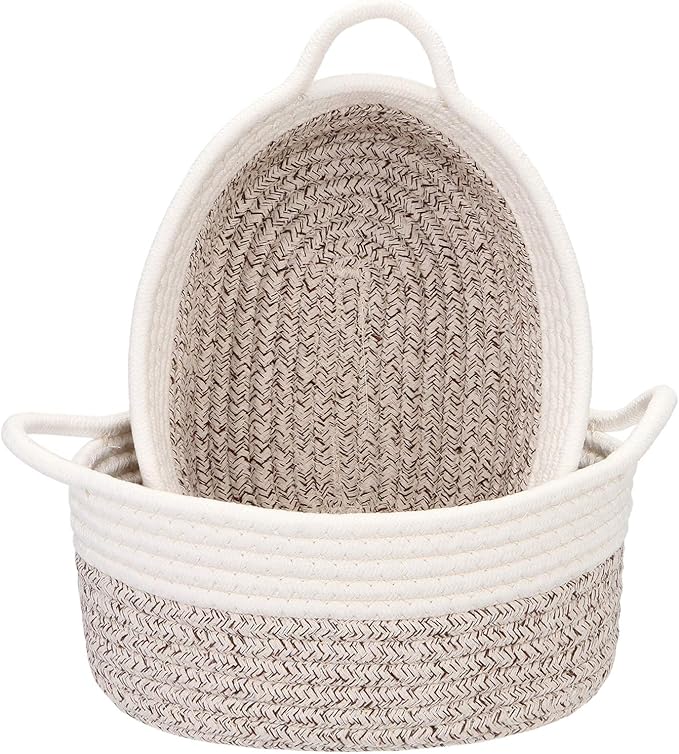 Sea Team 2-Pack Cotton Rope Baskets, Fabric Tray, Oval Open Dish by SeaTeam