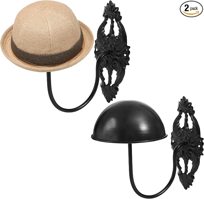 MyGift Set of 2 Wall-Mounted Black Metal Hat & Wig Display Racks by MyGiftHome