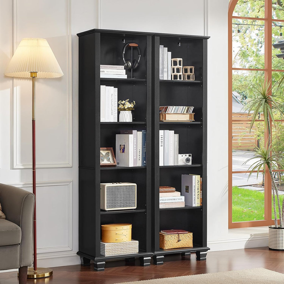 Narrow Black Book Shelf, 70" Tall Skinny Bookshelf with Adjustable