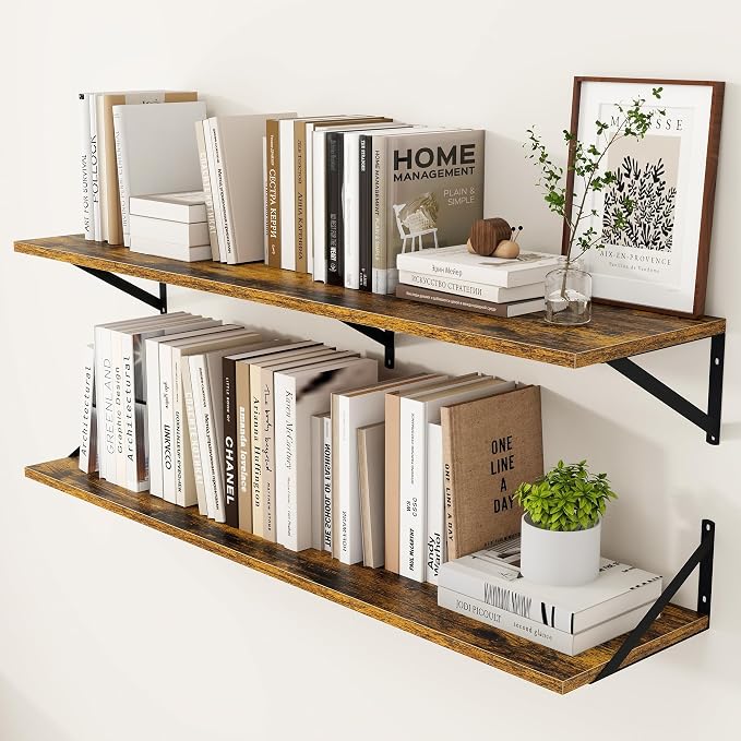 Heimlove Deep Floating Shelves for Wall, 48W x 12D Wood Wall Shelves Set of 2 by Heimlove