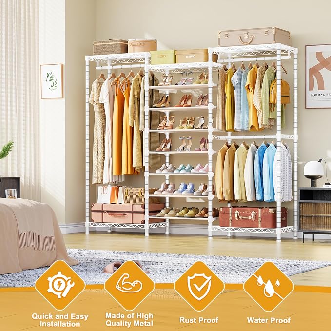 E16 Heavy Duty Clothing Rack（With 7-Tier Adjustable Shoe Rack） Freestanding - Image 3