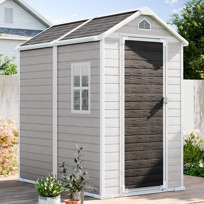 6x4 FT Outdoor Storage Shed, Waterproof Resin Shed by SELLERWE