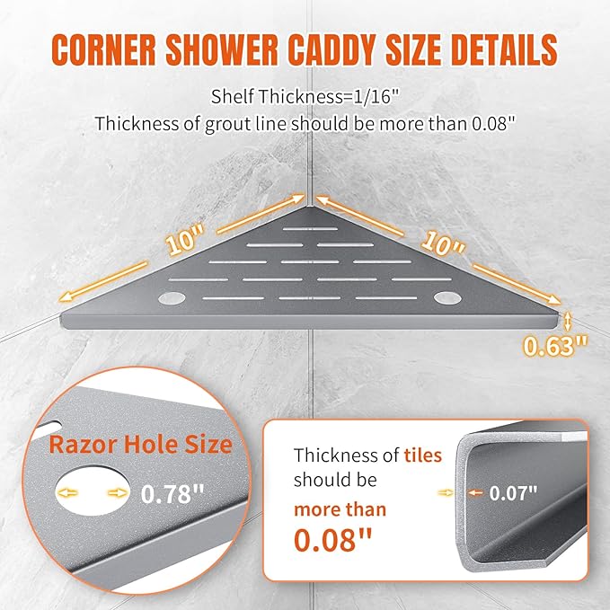 Corner Shower Shelf with Rozar Hole, Rustproof Stainless Steel Corner Shower - Image 2