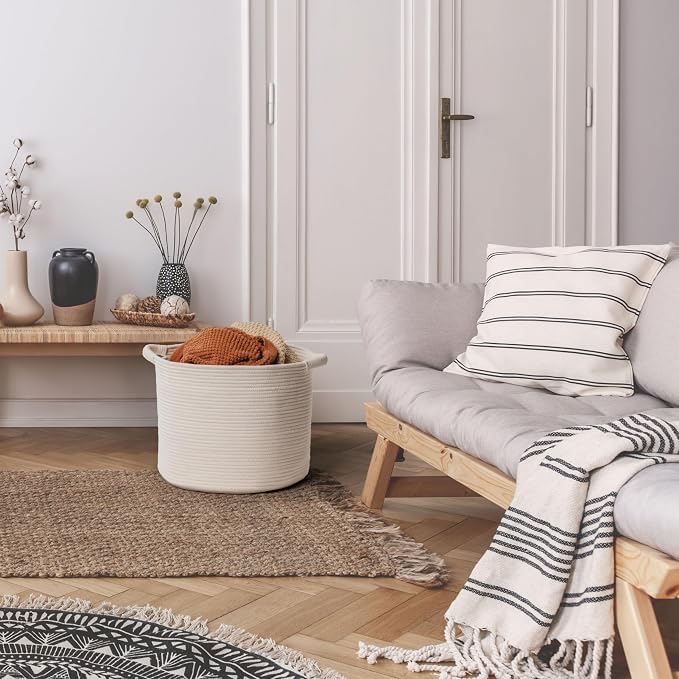 Blanket Basket - Woven Round Rope Storage Basket - Image 6